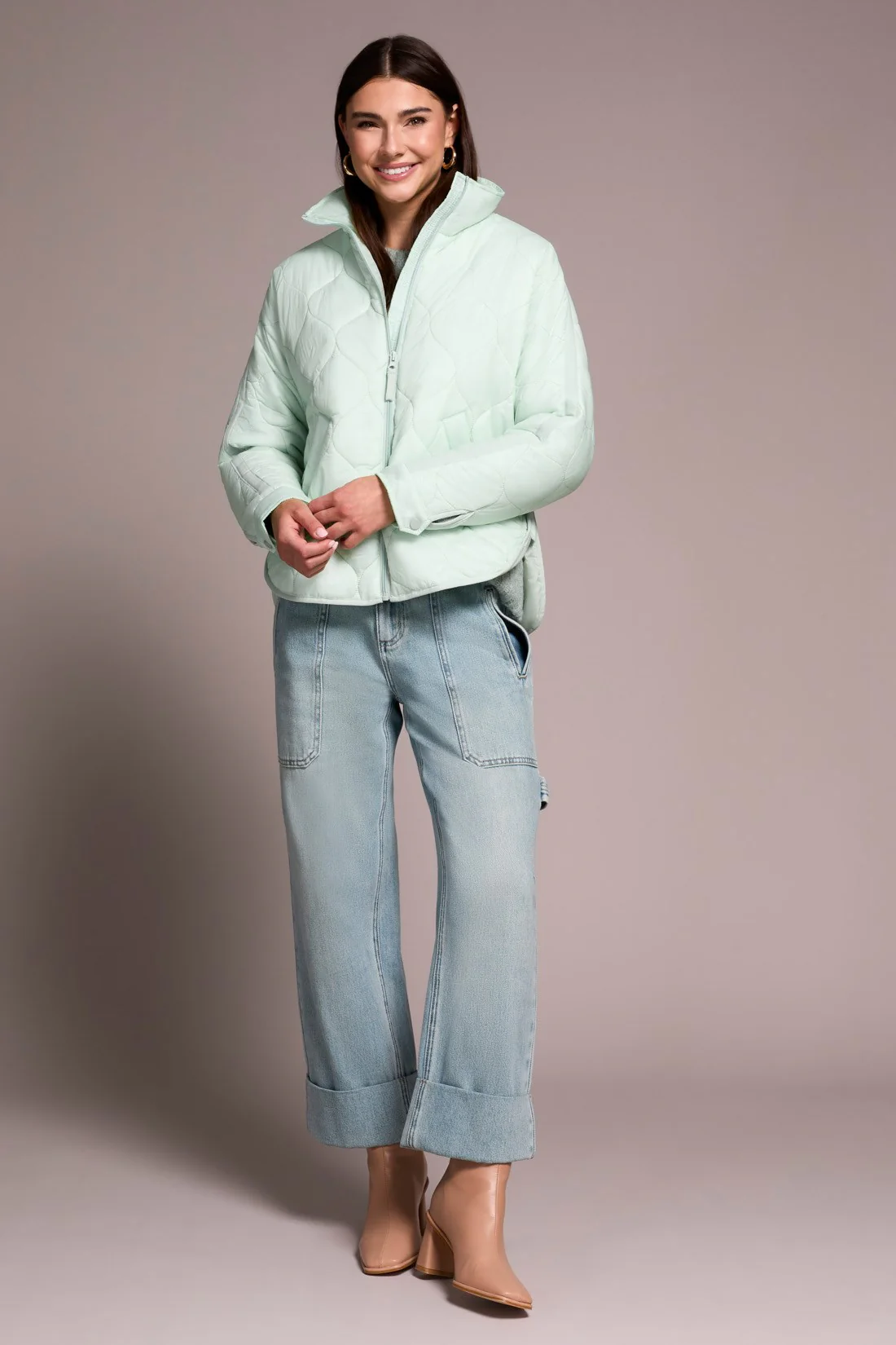 Lightweight Drop Shoulder Quilted Puffer-Aquafoam - Image 3