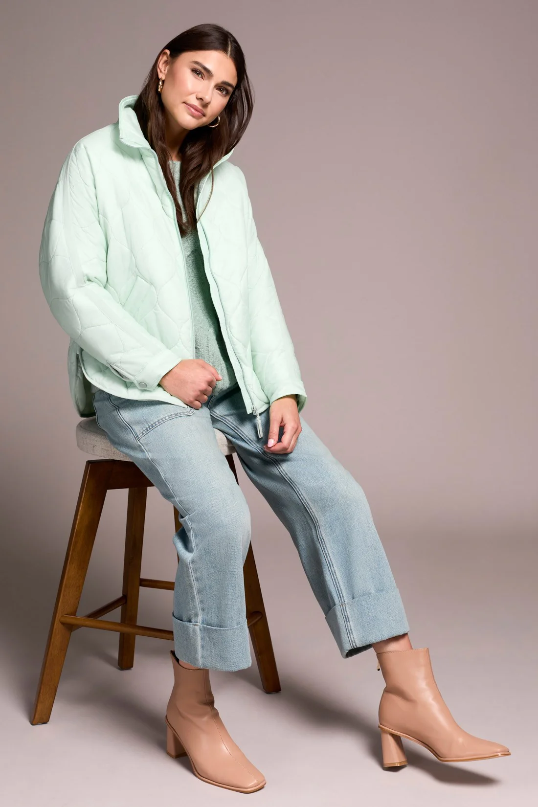 Lightweight Drop Shoulder Quilted Puffer-Aquafoam - Image 4