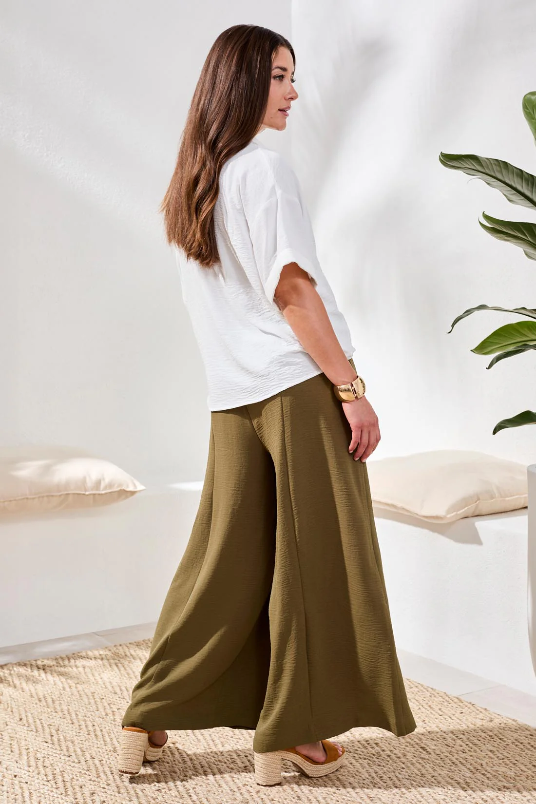 Airflow Pleated Pants With Elastic Waistband-Rainforest - Image 4
