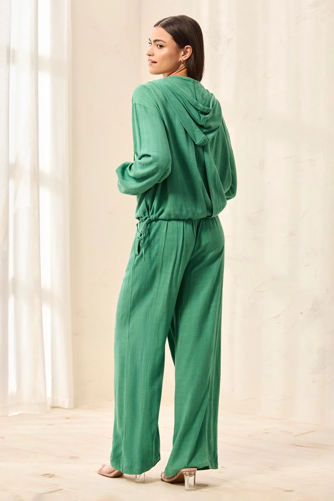 Lightweight Linen Button-Front Hooded Jacket-Grass - Image 4