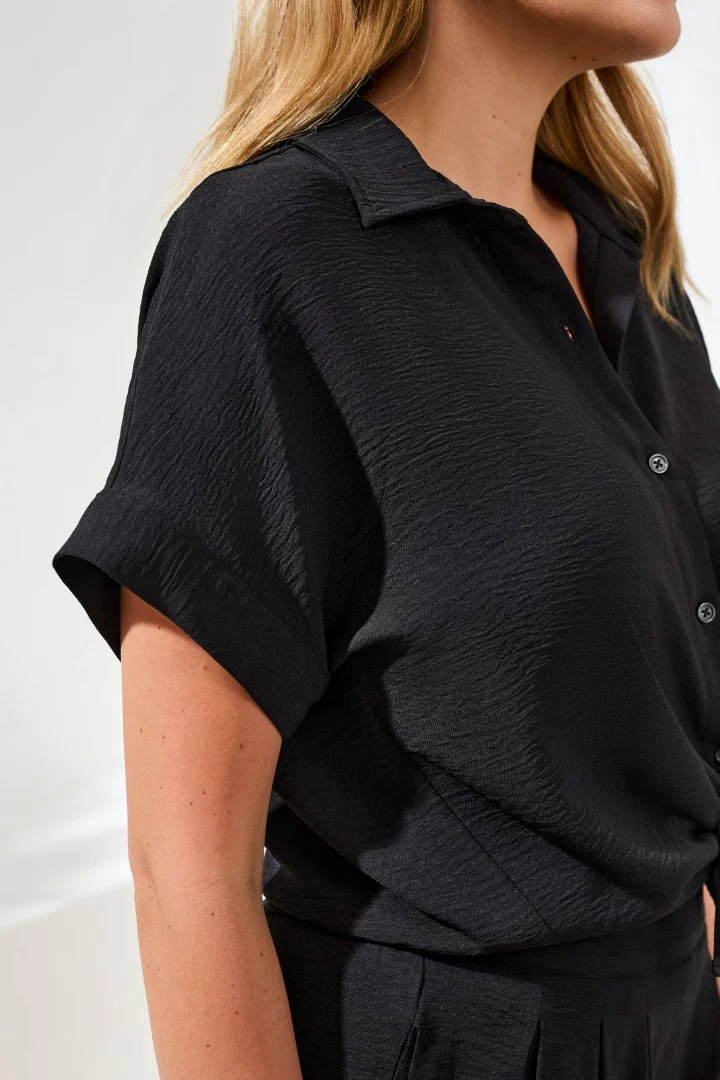 Airflow Relaxed Dolman Button-Down Shirt-Black - Image 4