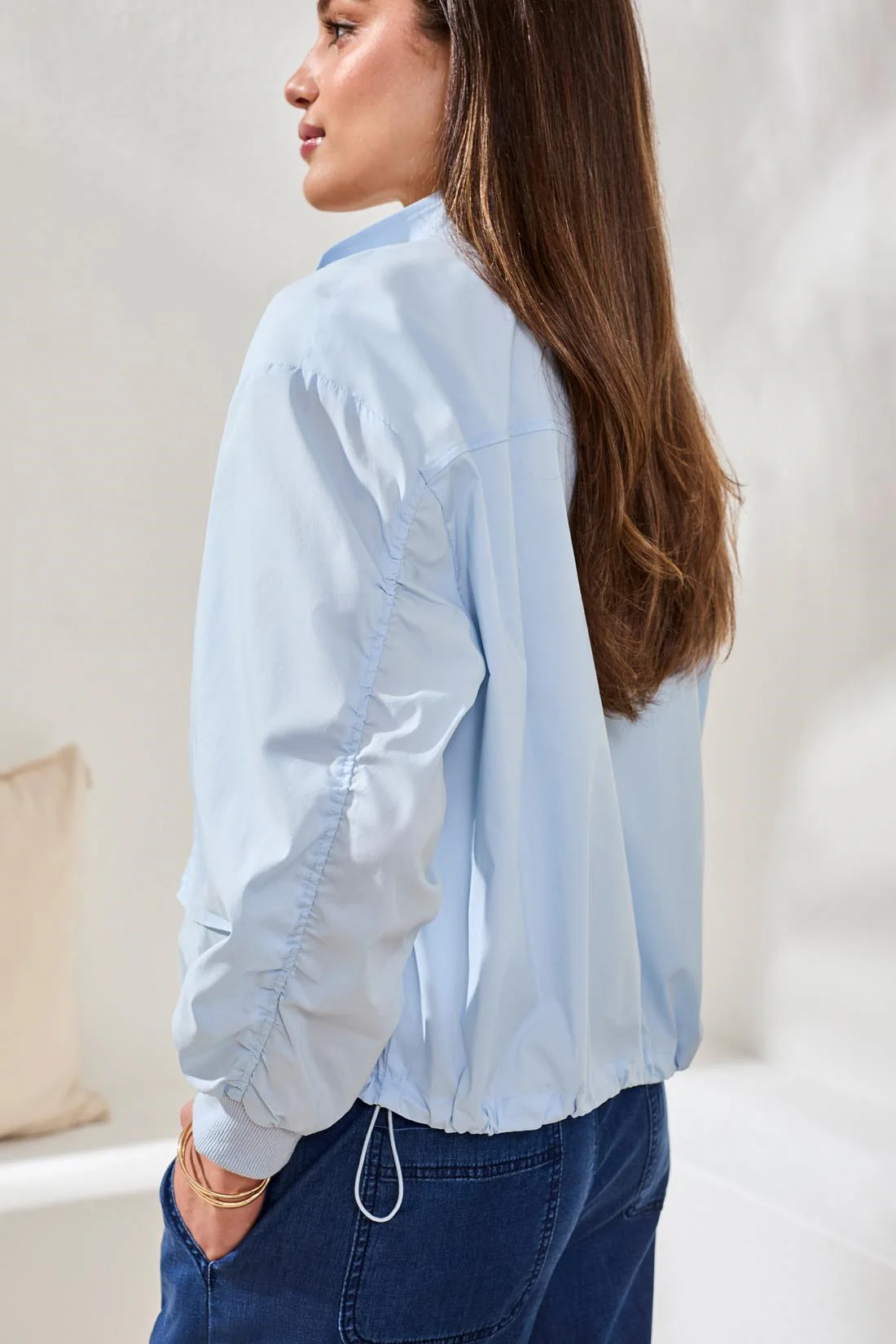 Lightweight Cotton Windbreaker With Elasticated Sleeves-Saltwater - Image 2