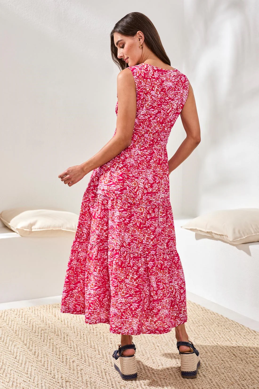 Lined Poplin Maxi Dress With Drawcord Waist-Gardenia - Image 4