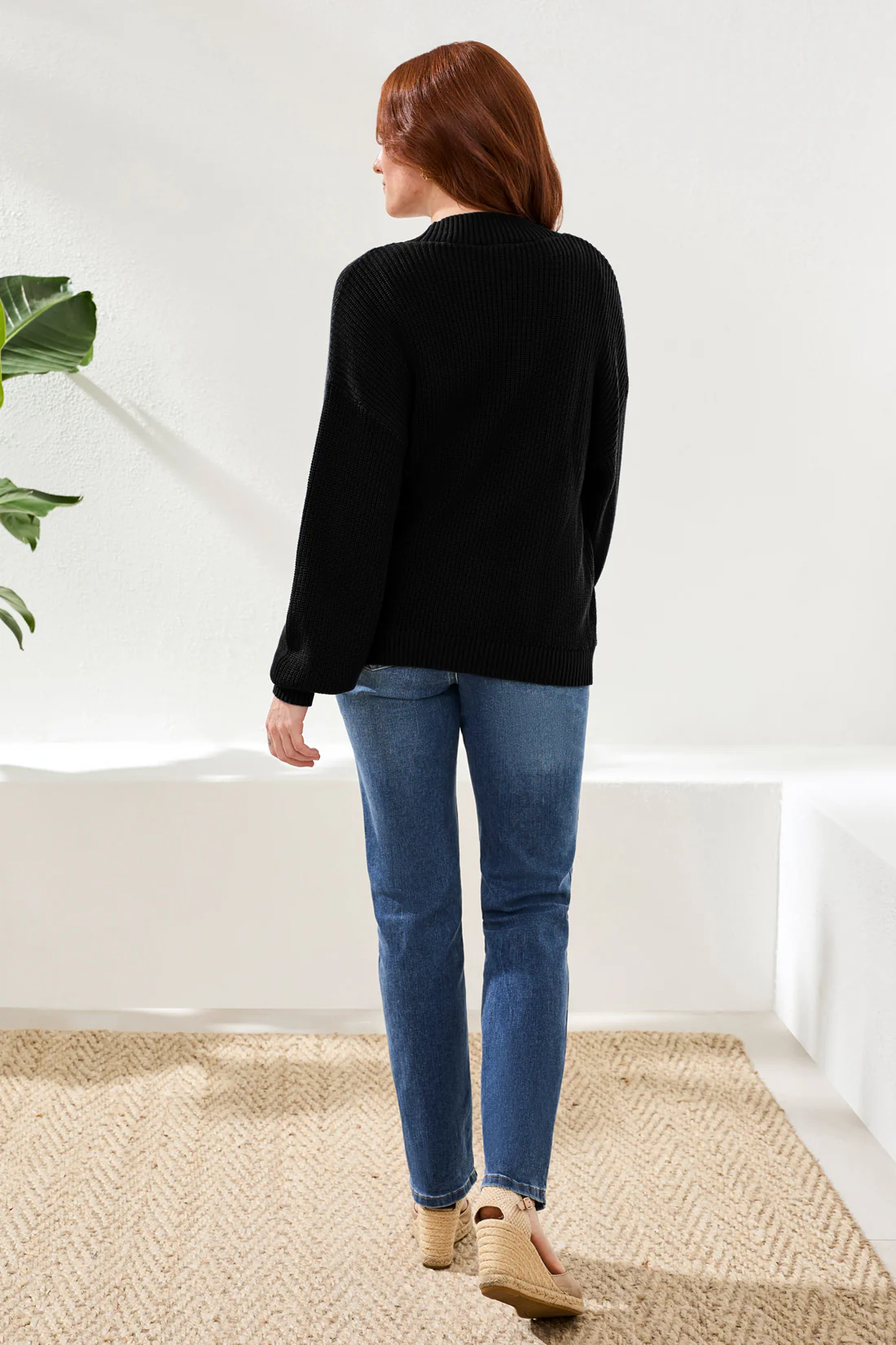 Long Sleeve Combed Cotton Cardigan-Black - Image 2