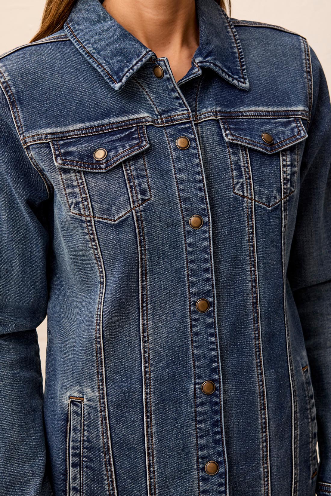 Comfort Stretch Denim Jacket with Snaps-Med.Wash - Image 2