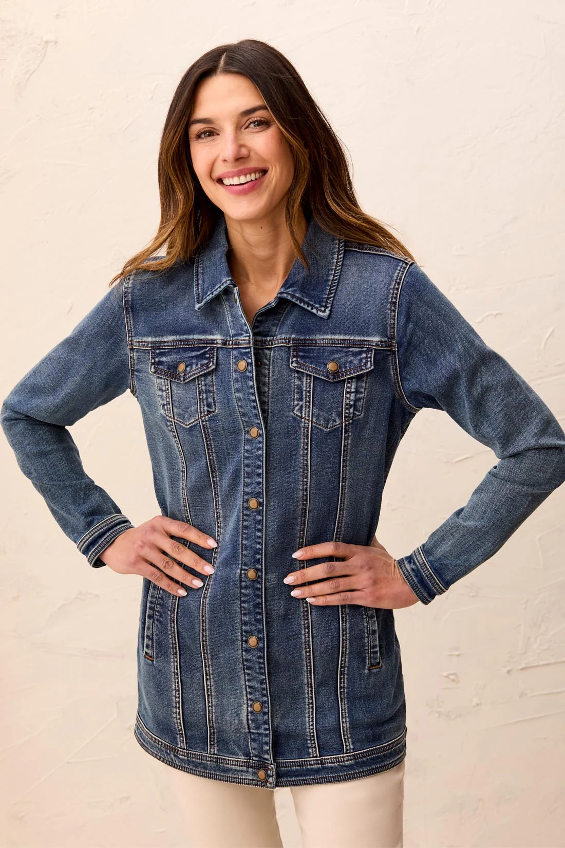 Comfort Stretch Denim Jacket with Snaps-Med.Wash - Image 3