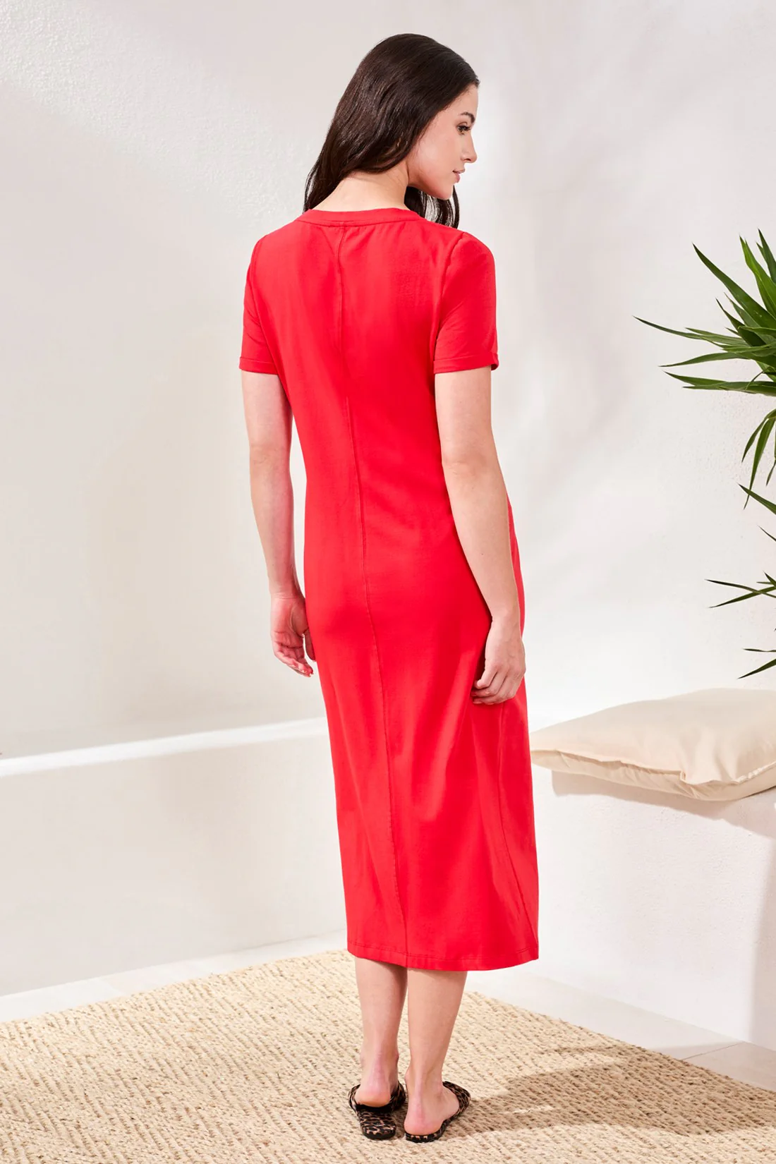 Maxi Knit Jersey Dress With Front Twist Knot Detail-Sangria - Image 4