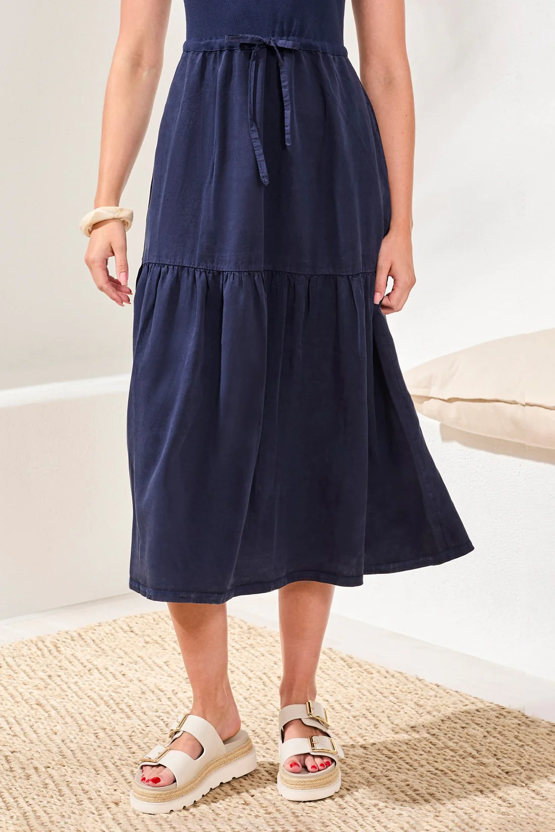 Mixed media Sleeveless Maxi Dress-Nautical - Image 3