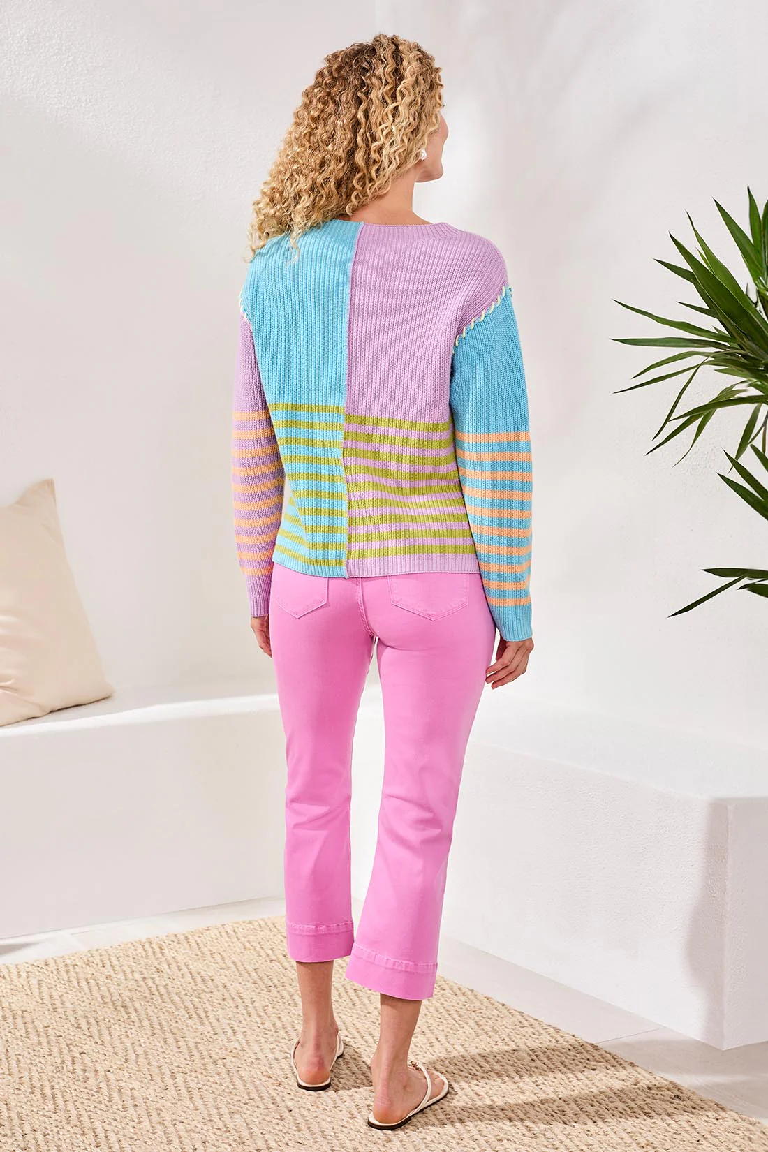 Multi Stripe Textured Boat Neck Sweater-Lilac rose - Image 4