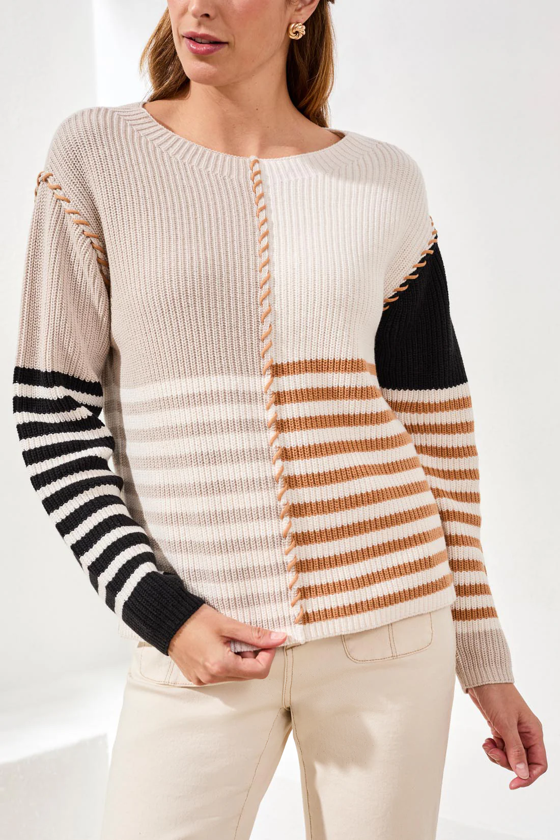 Multi Stripe Textured Boat Neck Sweater-Quartz - Image 2