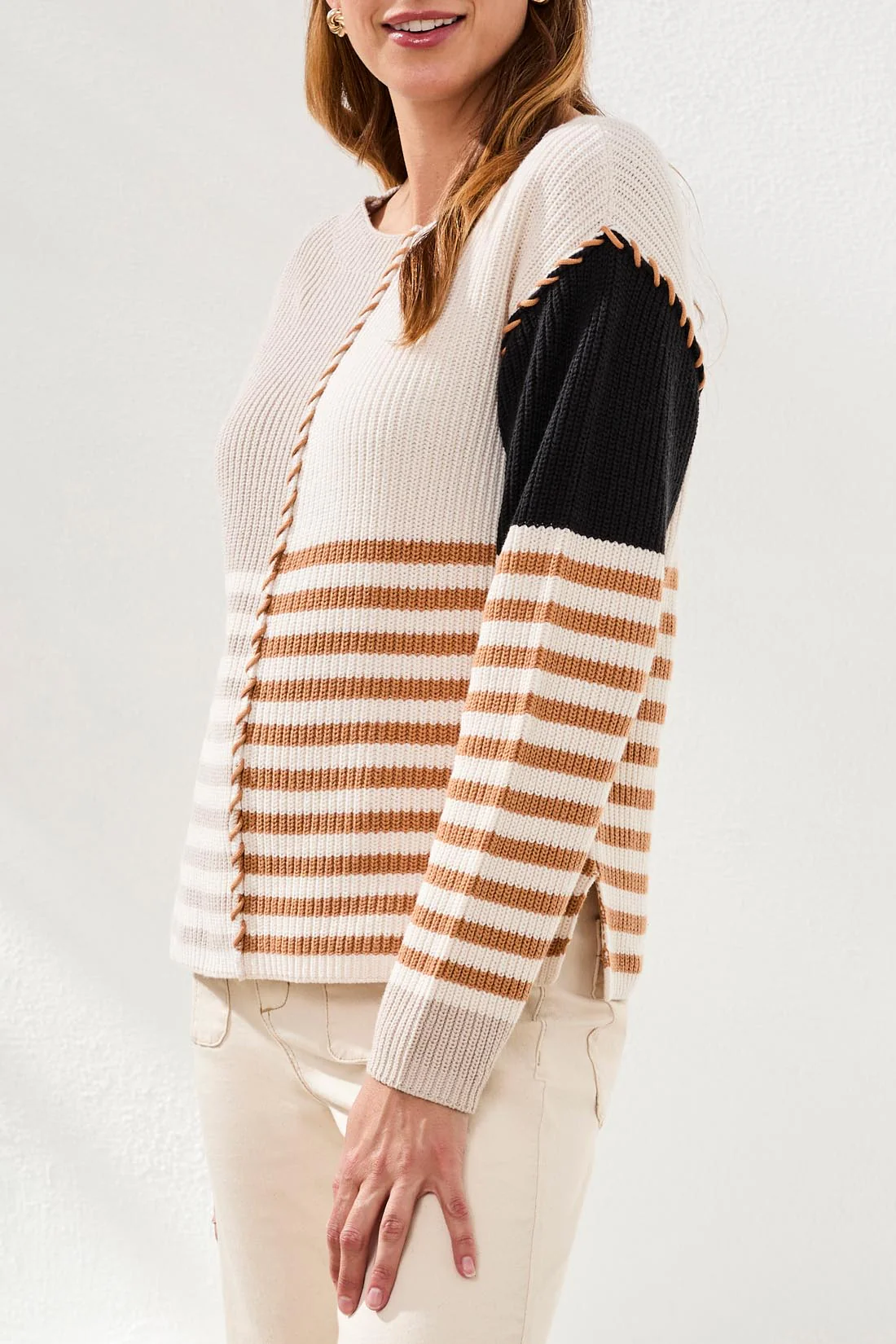 Multi Stripe Textured Boat Neck Sweater-Quartz - Image 3