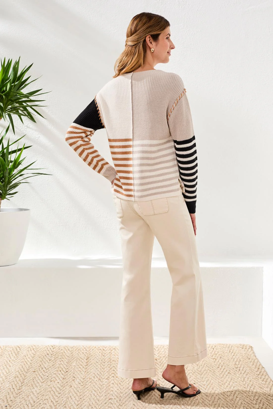Multi Stripe Textured Boat Neck Sweater-Quartz - Image 4
