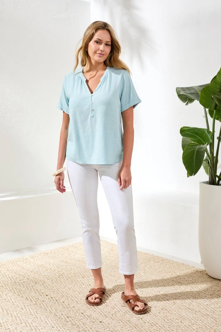 Linen Notch Neck Relaxed Fit Top-Ltaquasky