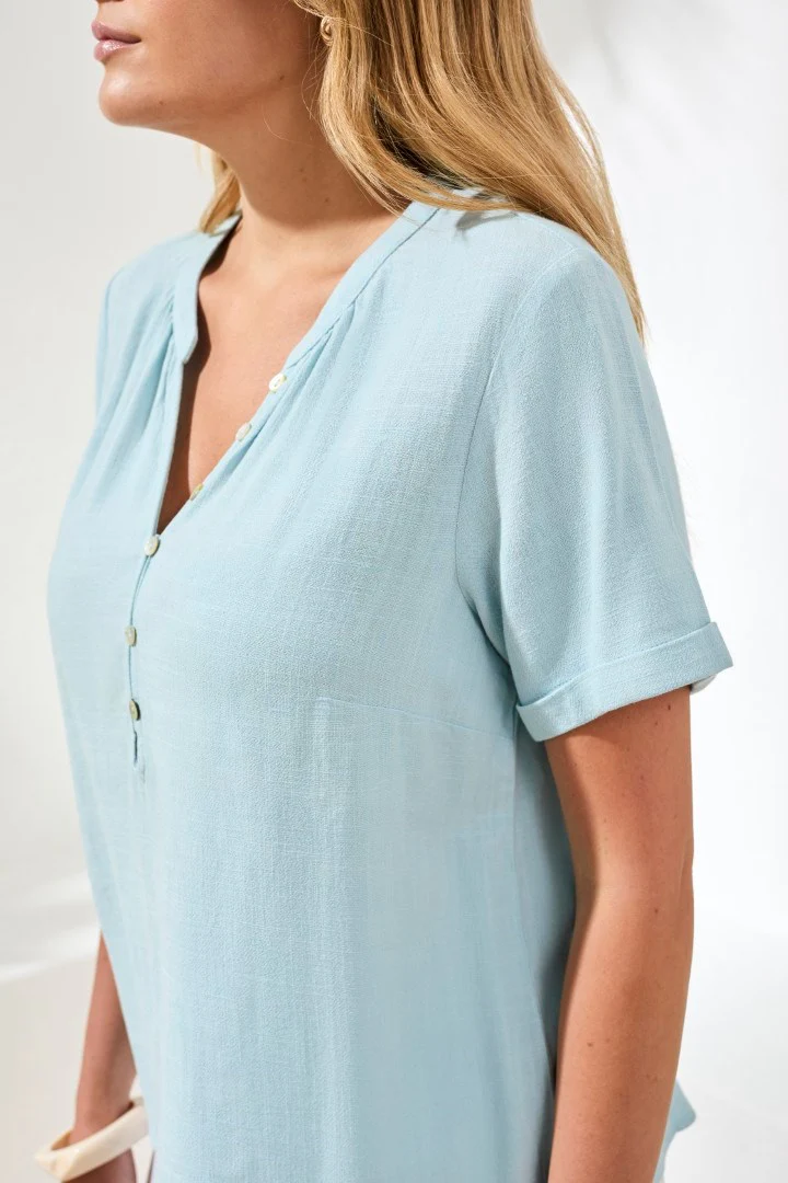 Linen Notch Neck Relaxed Fit Top-Ltaquasky - Image 3