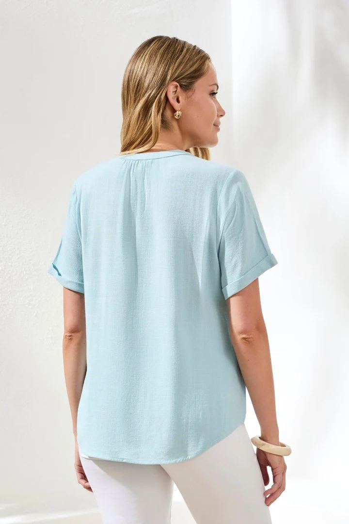 Linen Notch Neck Relaxed Fit Top-Ltaquasky - Image 4