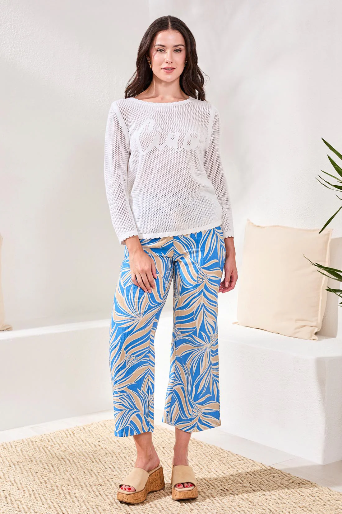 Open-Stitch Embroidered Cotton Crew Neck Sweater-White - Image 3
