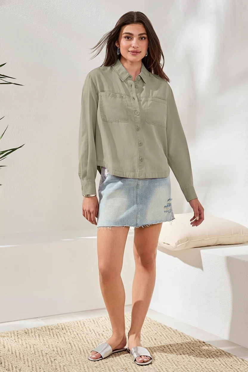 Overshirt In Washed Cavalry Twill-Dk cactus clay