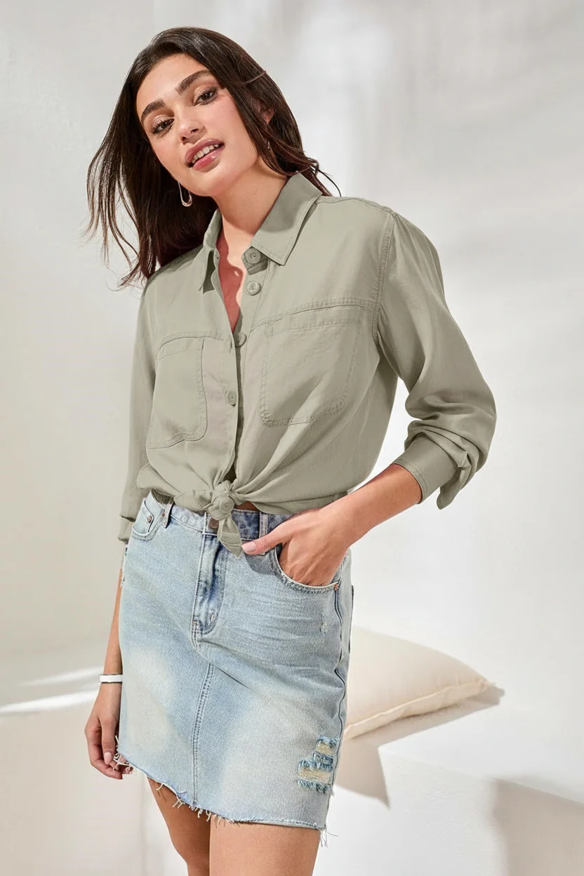 Overshirt In Washed Cavalry Twill-Dk cactus clay - Image 2