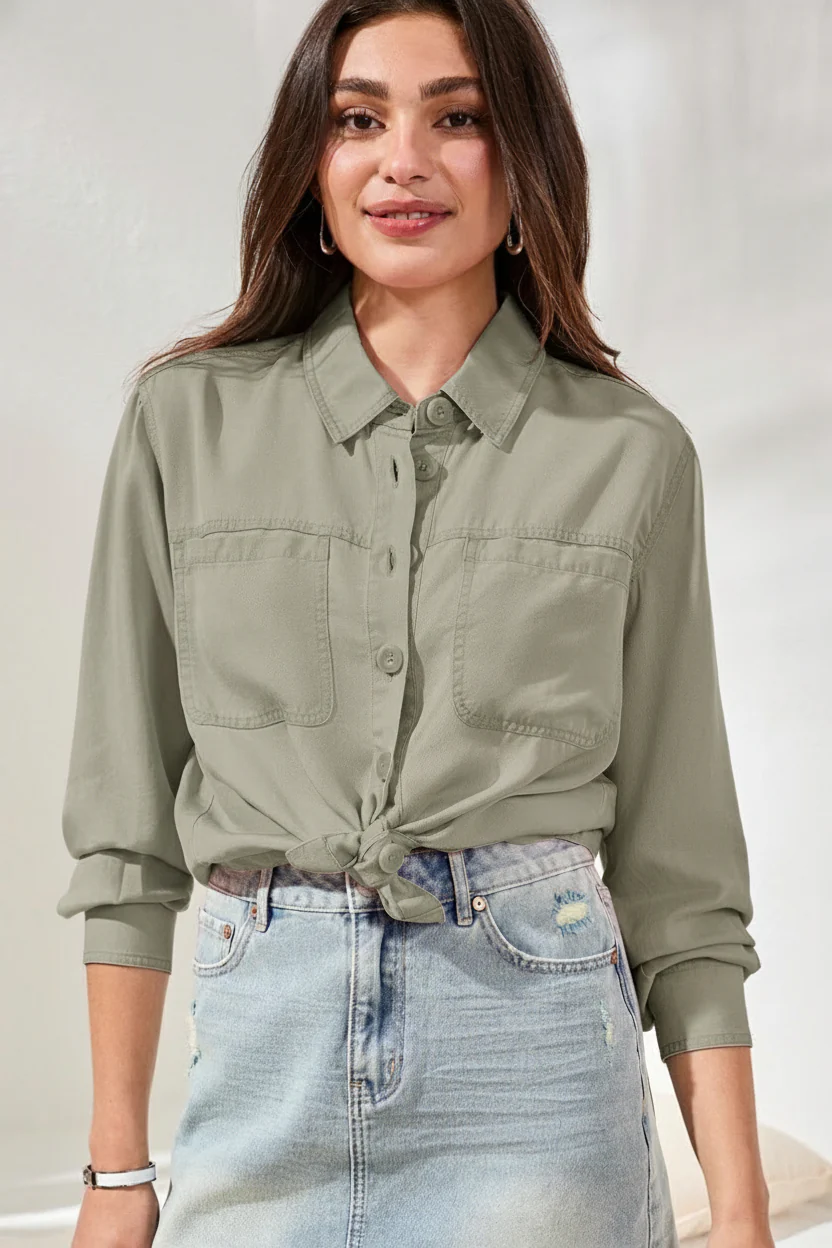 Overshirt In Washed Cavalry Twill-Dk cactus clay - Image 3
