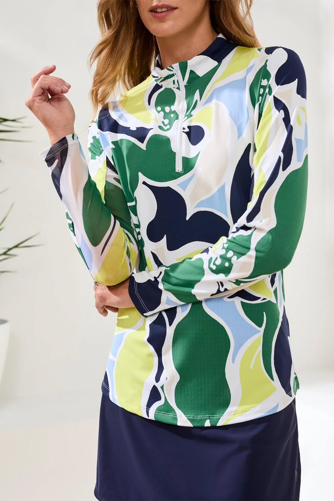 UPF 50+ High Performance Quarter-Zip Long Sleeve Pullover-Florallime - Image 2