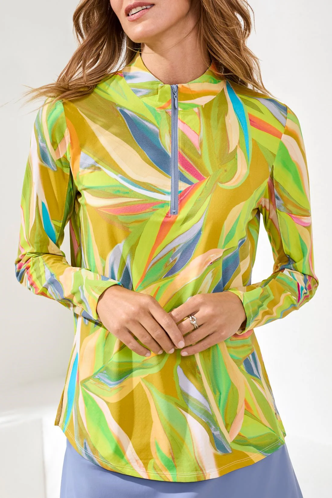UPF 50+ High Performance Quarter-Zip Long Sleeve Pullover-Limetart - Image 3