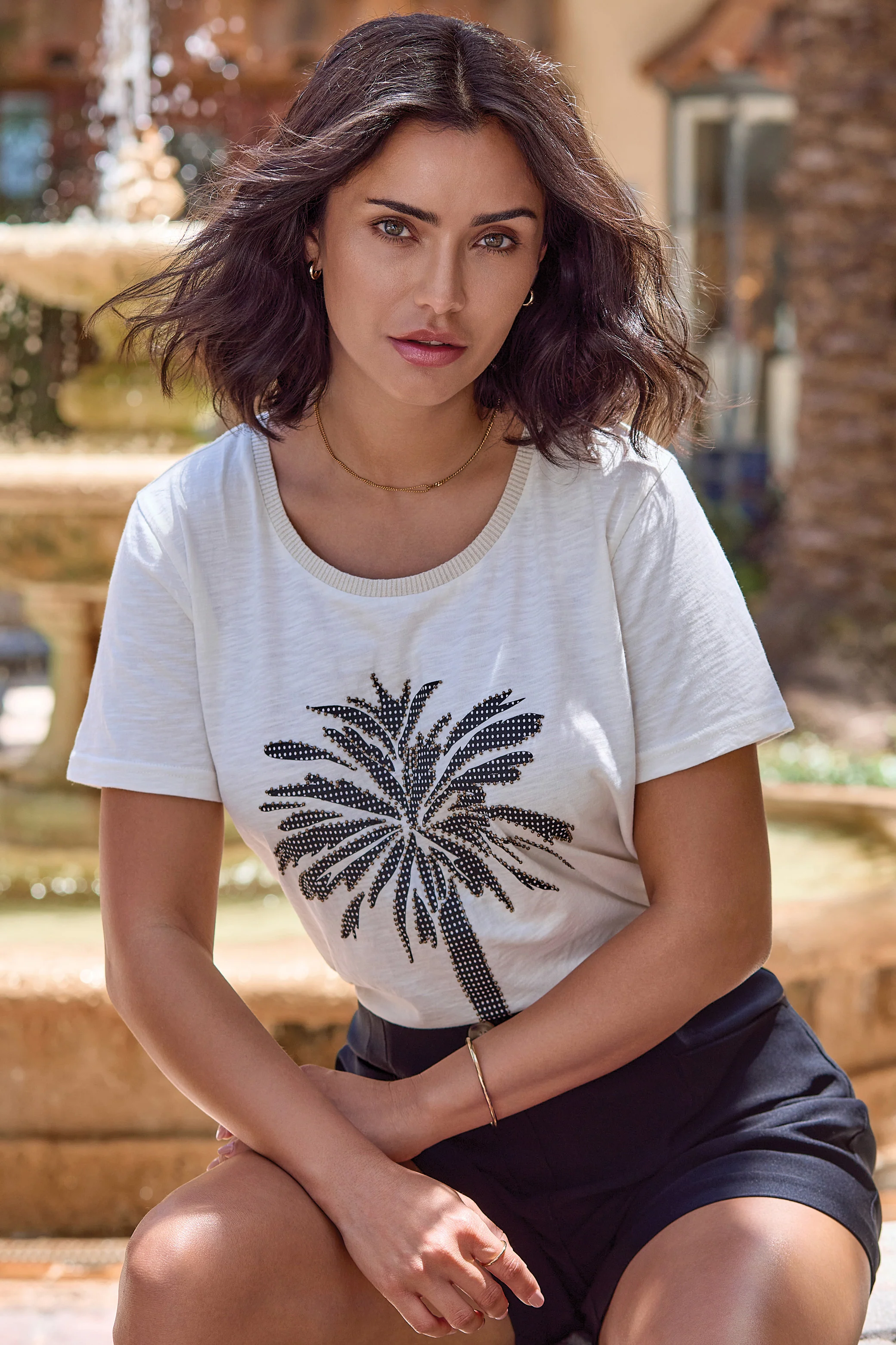 Cotton Slub Embroidered Crewneck Tee-Canvas