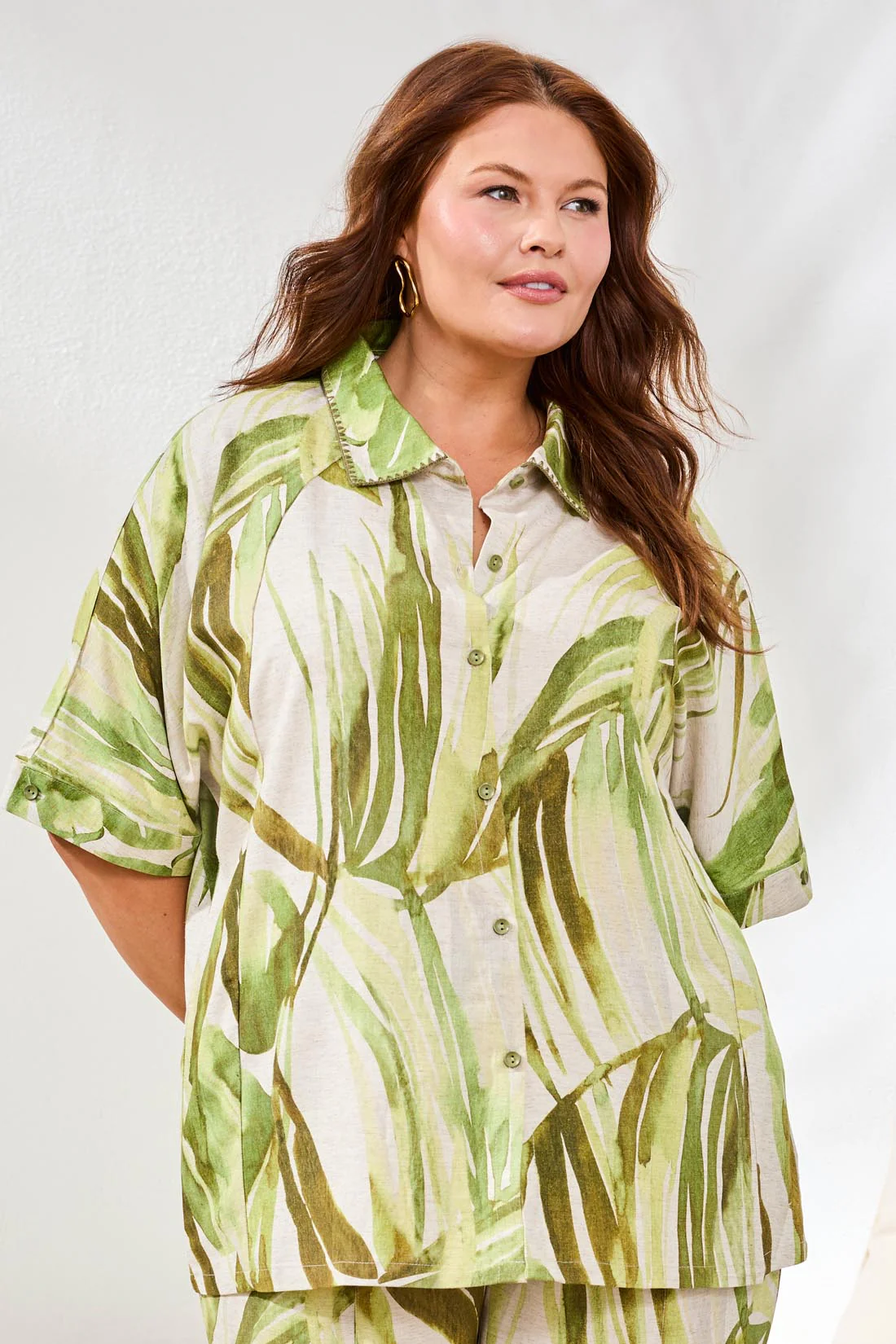 Size Inclusive Flowy Linen Dolman Elbow Sleeve Blouse-Mintleaf - Image 2