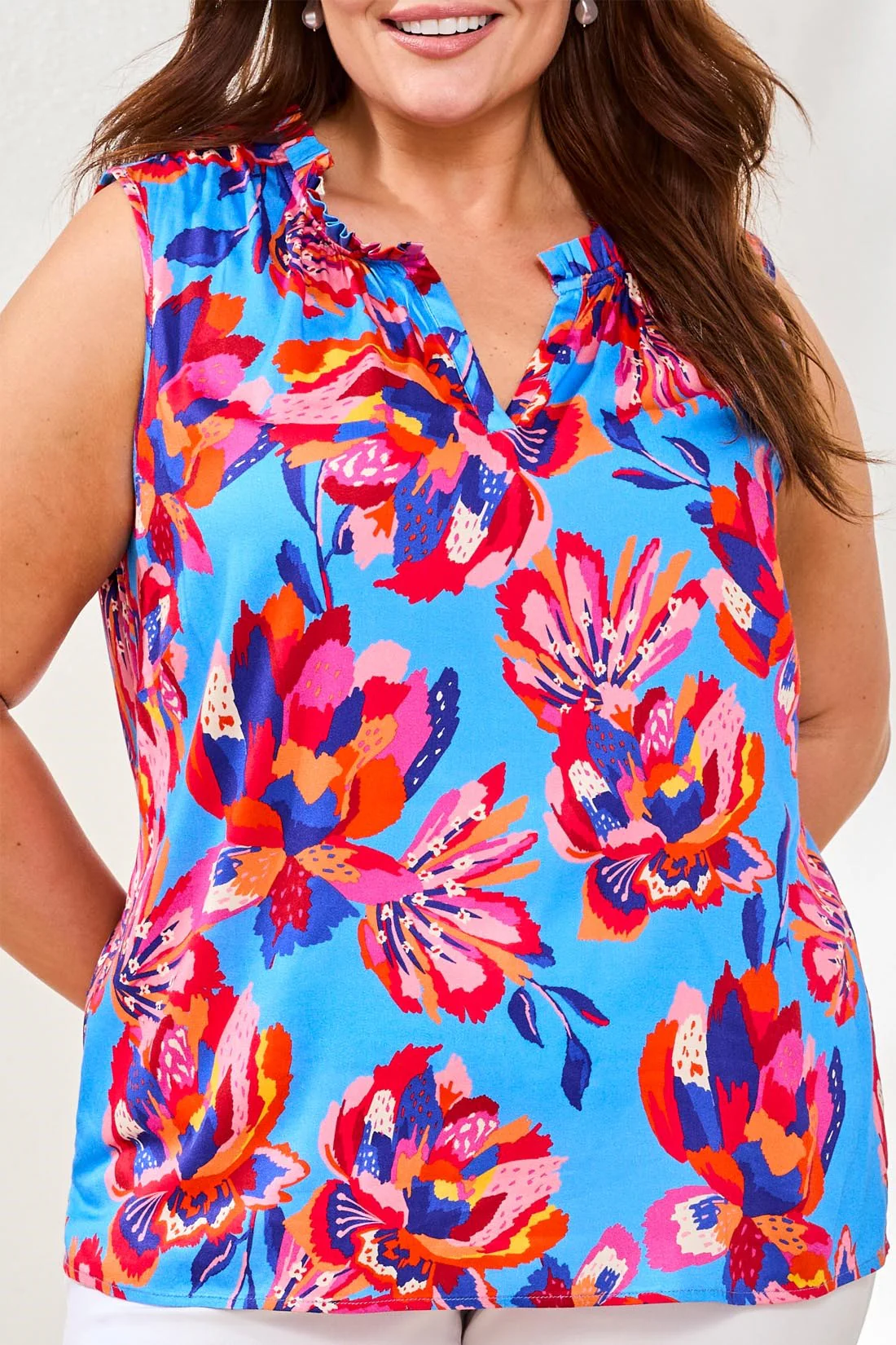 Size Inclusive Printed Frill Notch Neck Blouse-Turkishsea - Image 3