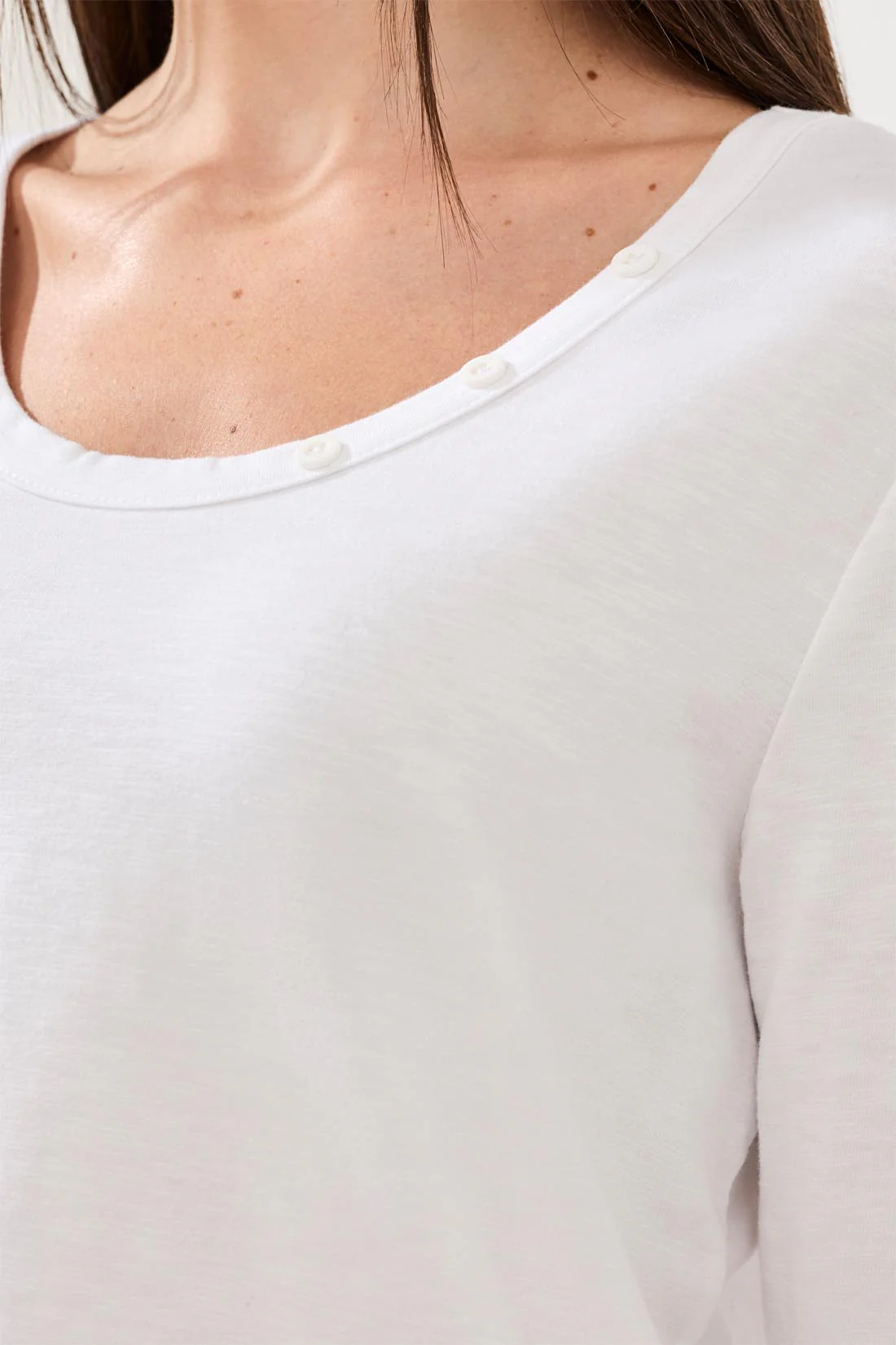 Size Inclusive Slub Knit Scoop Neck Top With Buttons-White - Image 2