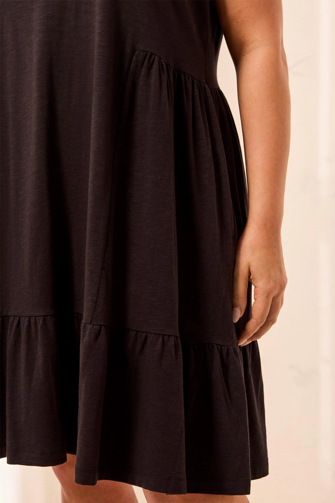 Size Inclusive Soft Slub Knit V-Neck Dress-Black - Image 3