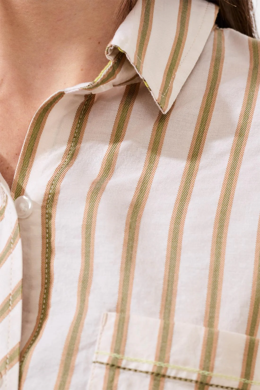 Poplin Double Stripe Roll-Up Sleeve Button-Front Shirt-Rainforest - Image 3