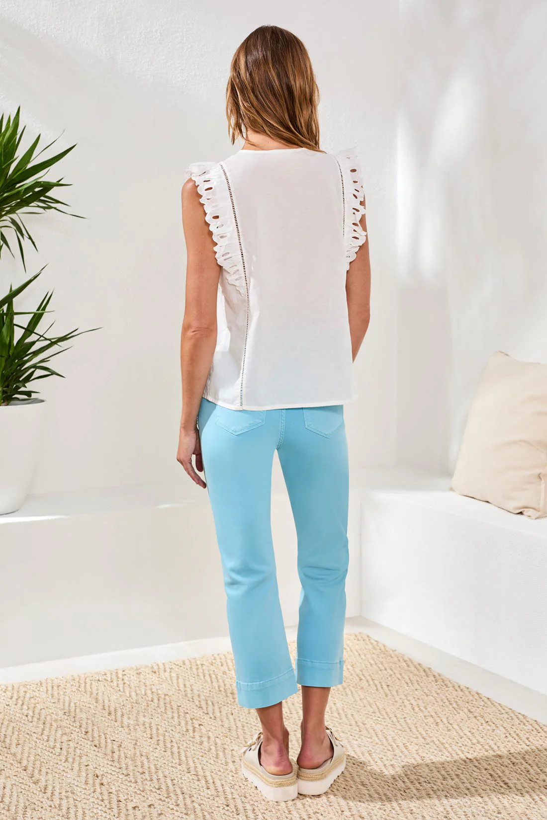 Cap Frill Sleeve Poplin Blouse With Embroidery-Oceanpearl - Image 4