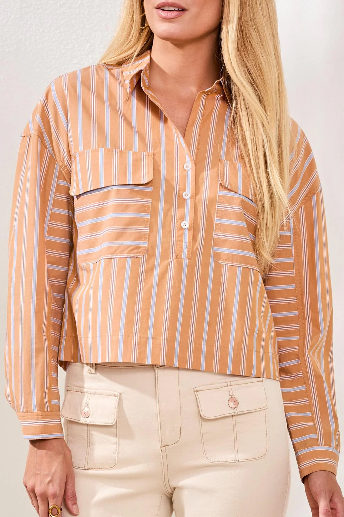 Popover Blouse With Drop Shoulders And Pocket-Saharabeige