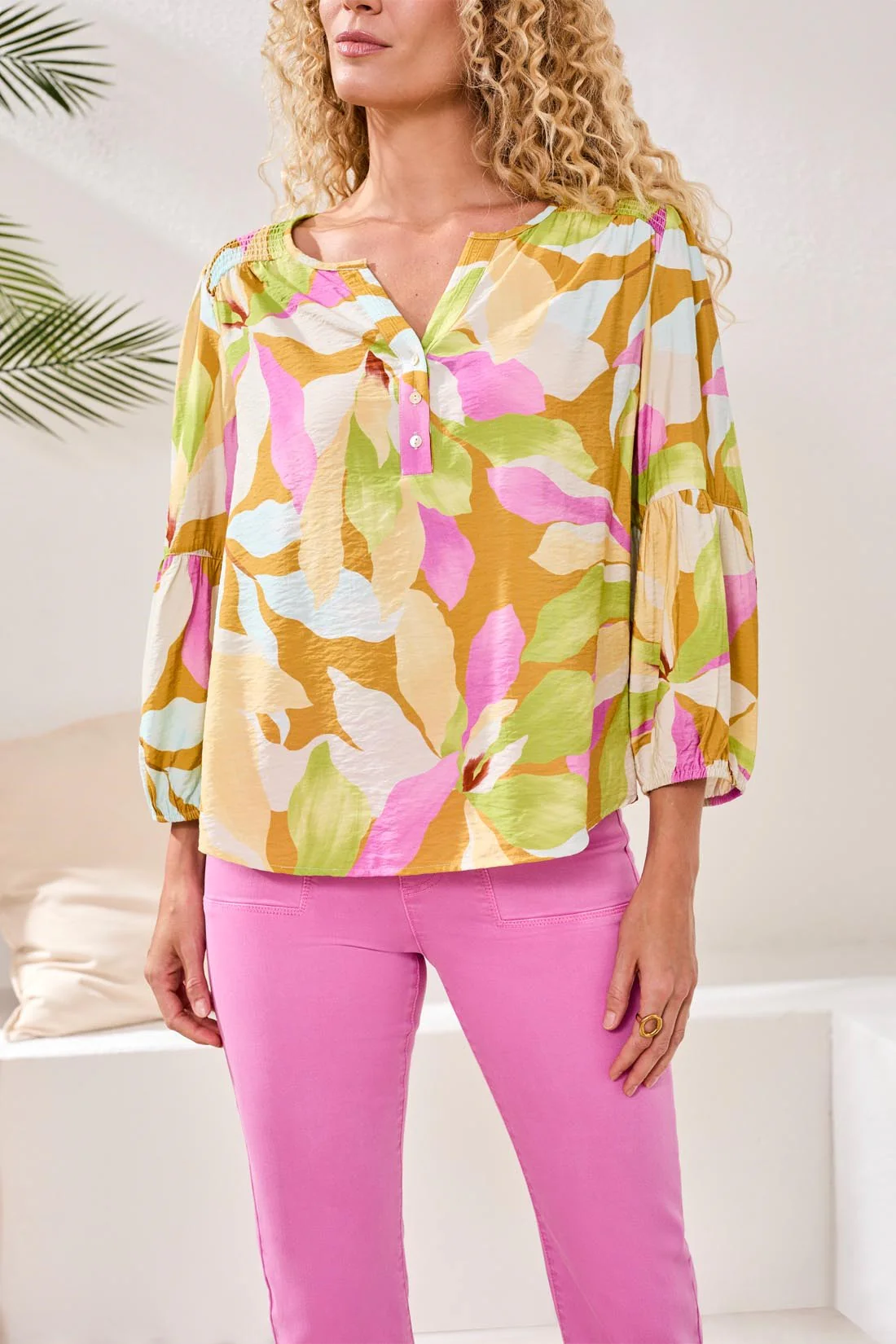 Printed Challis Smocked Yoke Blouse-Wisteria - Image 2