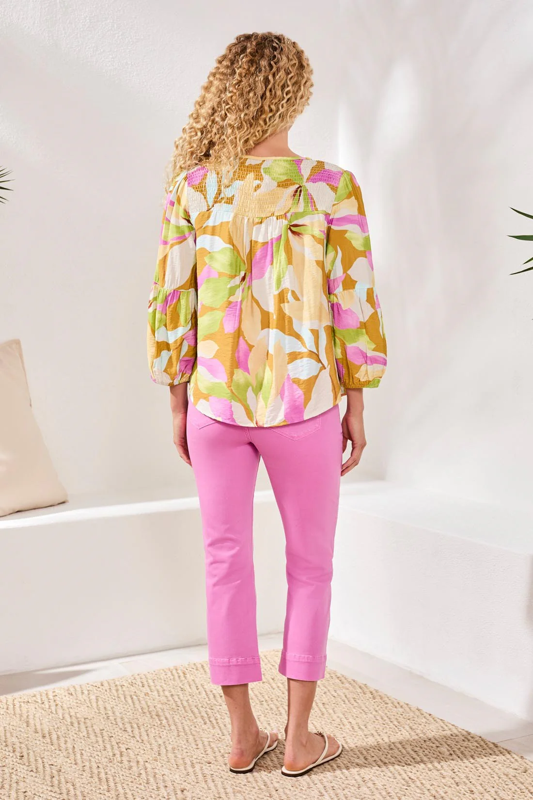 Printed Challis Smocked Yoke Blouse-Wisteria - Image 4