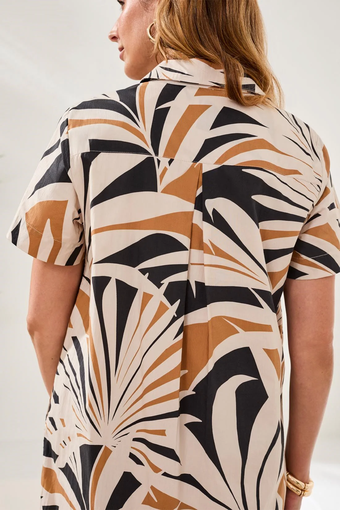 Printed Cotton Poplin Button Up Dress-Canvas - Image 3