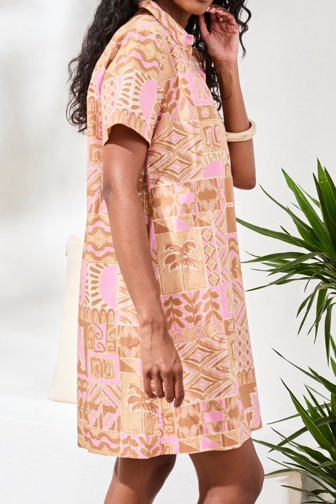 Printed Cotton Poplin Button Up Dress-Wisteria - Image 3
