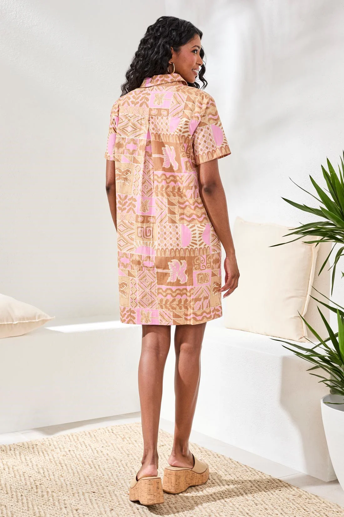 Printed Cotton Poplin Button Up Dress-Wisteria - Image 4