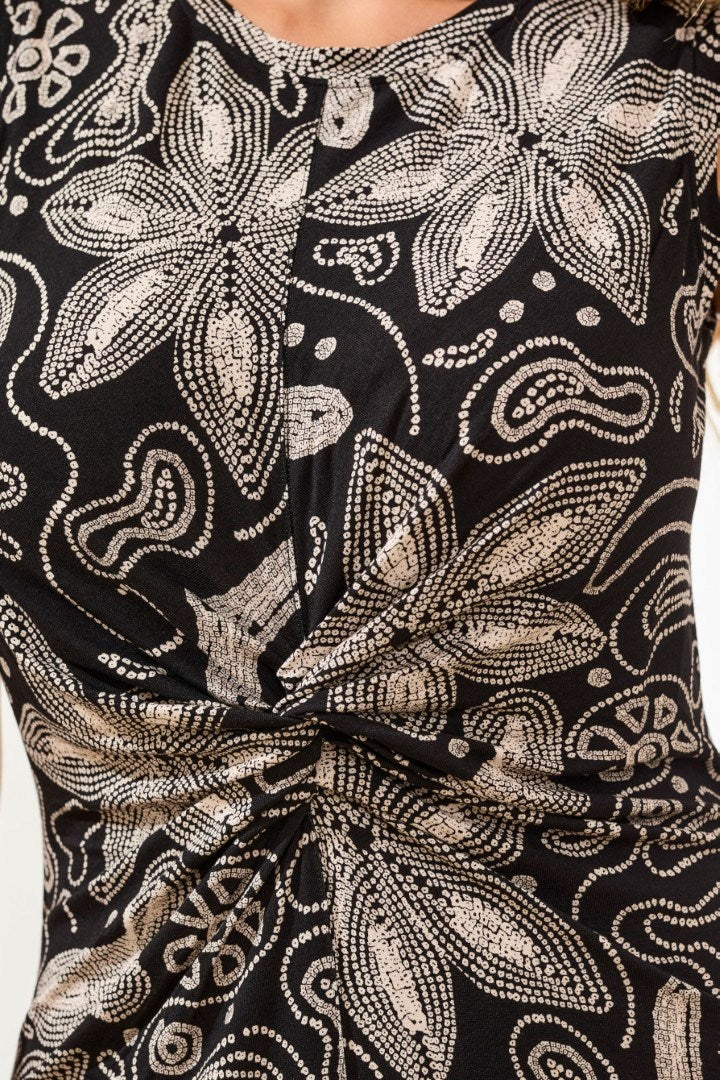 Printed Sleeveless Jersey V‑Neck Front‑Knot Dress-Quartz - Image 3