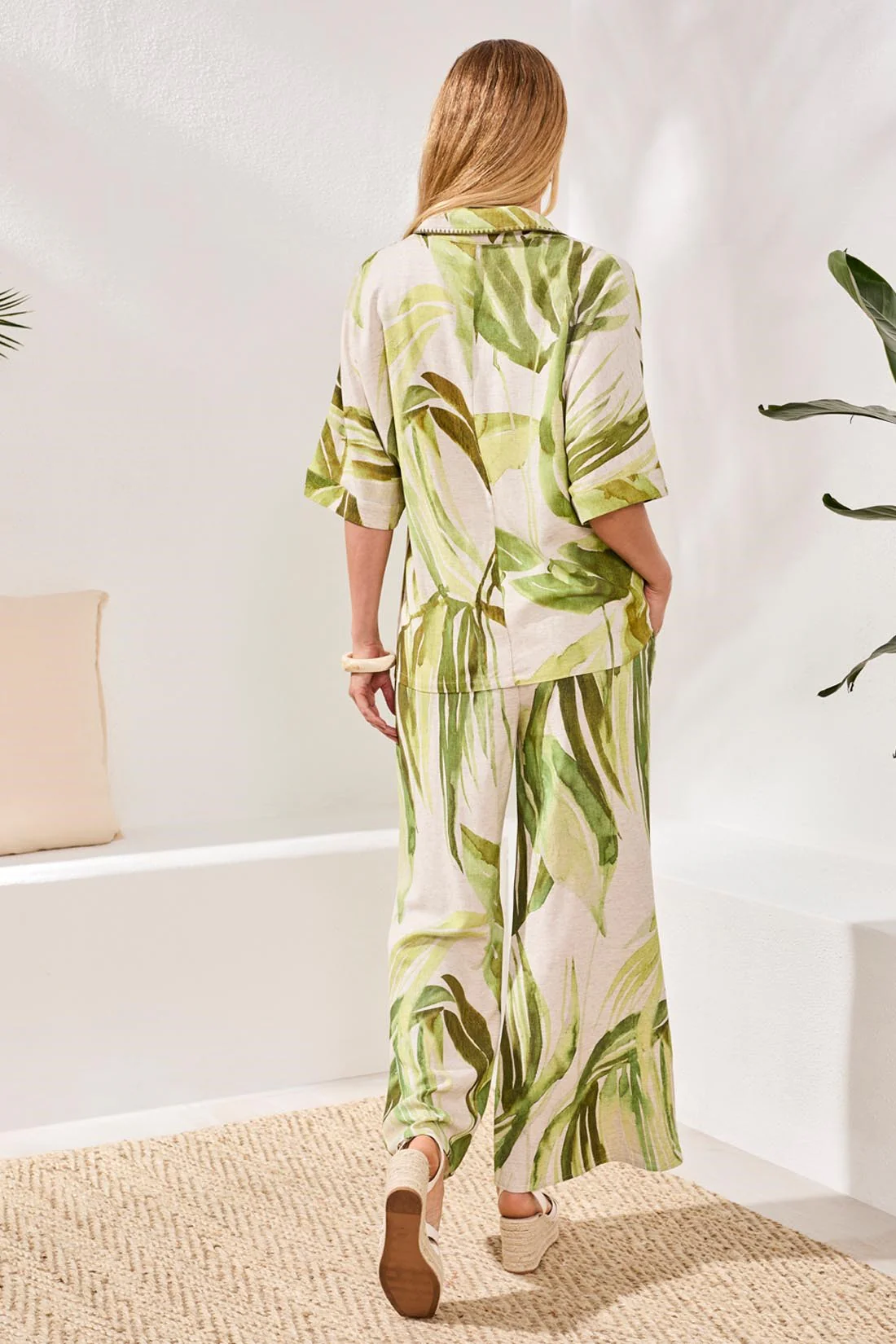 Flowy Linen Dolman Elbow Sleeve Blouse-Mintleaf - Image 4