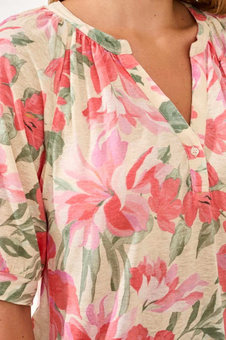 Printed Linen Elbow Sleeve Henley-Canvas - Image 4