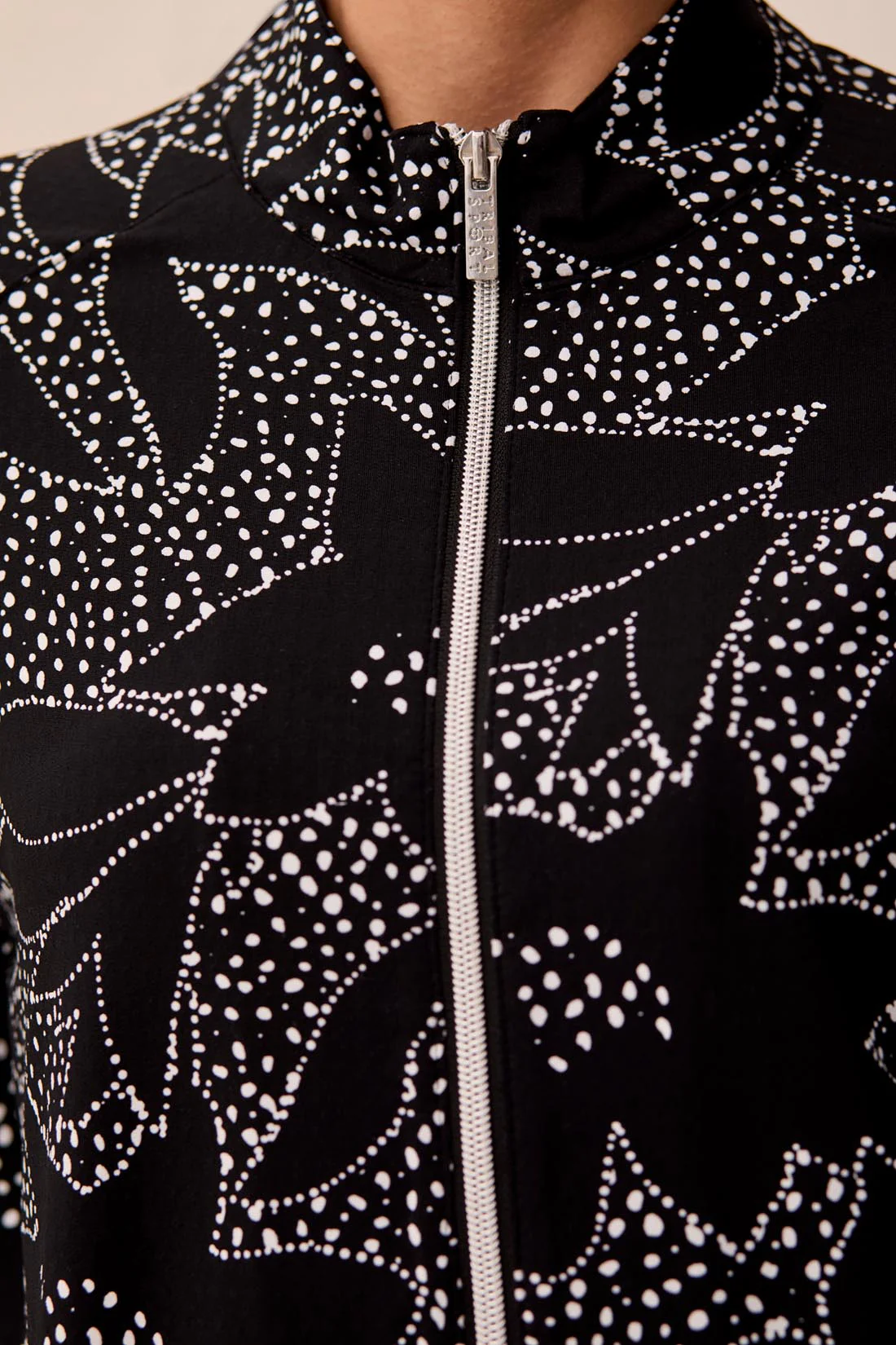 UPF 50+ High Performance Full Zip Mock Neck Cardigan With Thumbholes-Black floral - Image 3