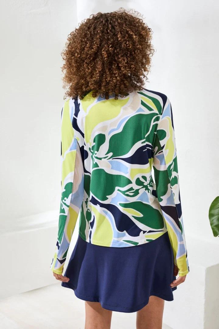 UPF 50+ High Performance Mesh Mock-Neck Zip-Up Cardigan With Thumbholes -Florallime - Image 4
