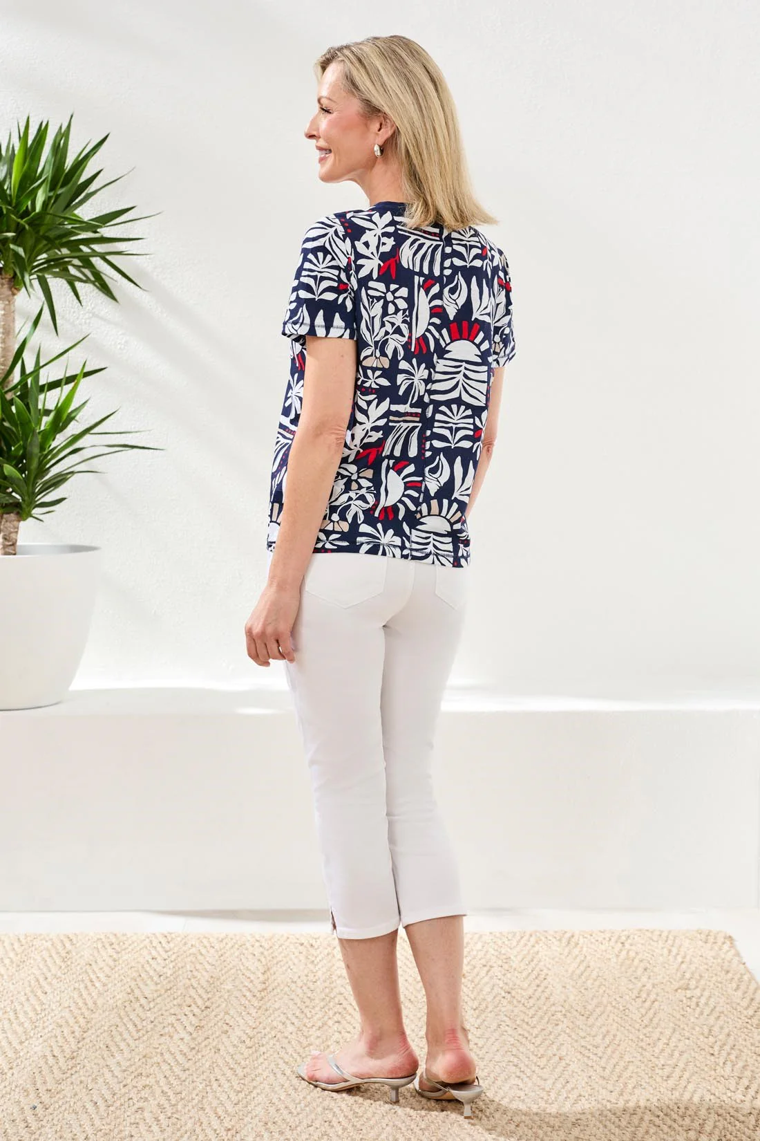Printed Slub Knit Crew Neck Top-Jet blue - Image 4