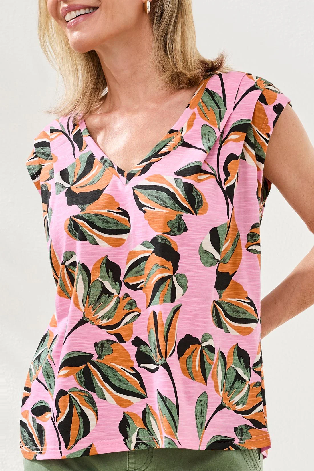 Printed V-Neck Cap Sleeve Top-Wisteria - Image 4