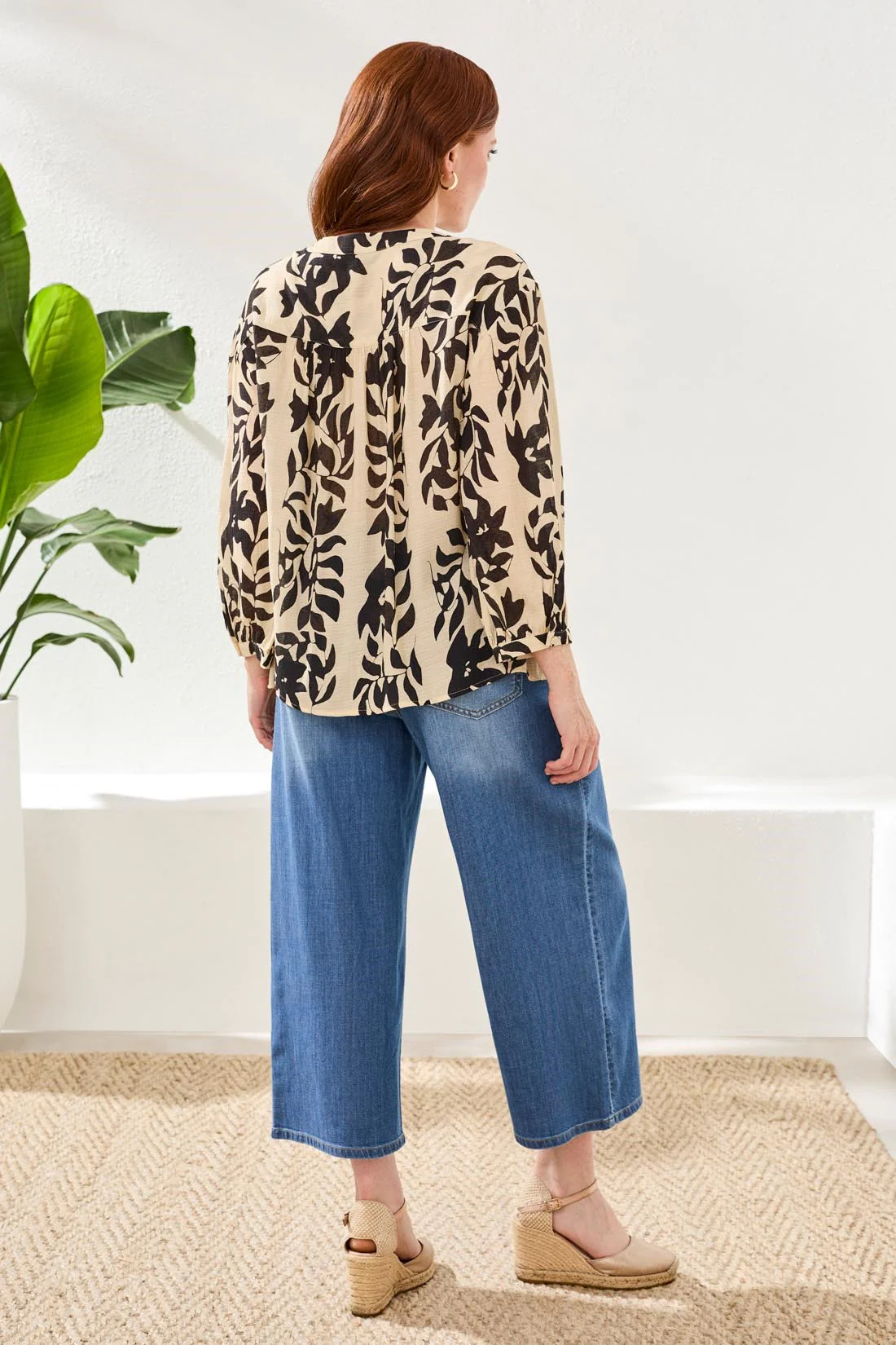 Woven 3/4 Sleeve Blouse with Hidden Placket-Canvas - Image 4