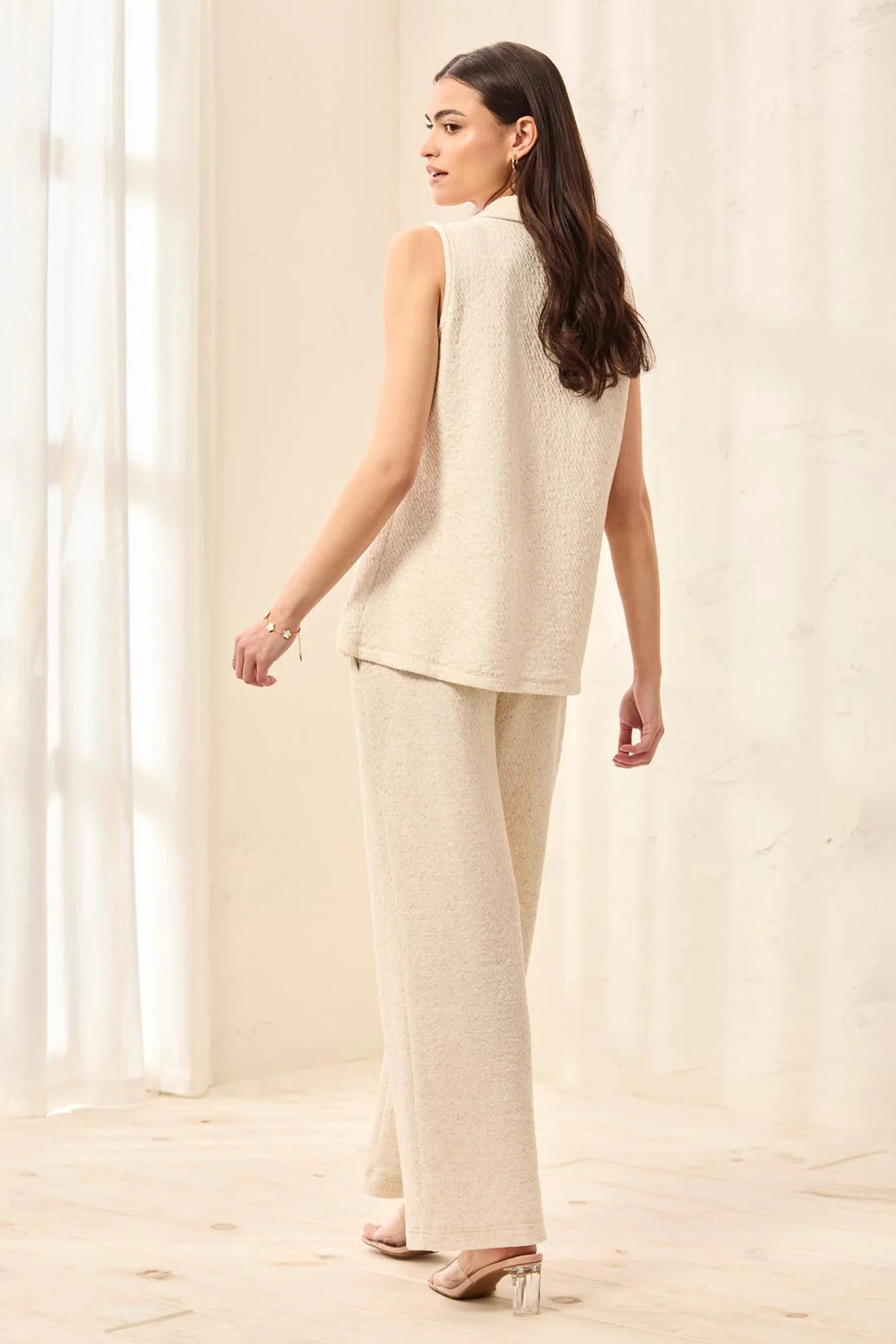 Puckered Knit Wide Leg Ankle Pant-Canvas - Image 4