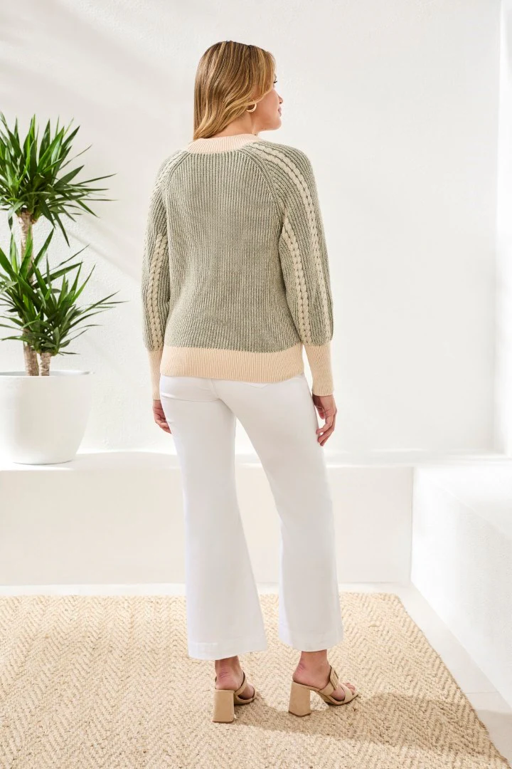 Two-Tone Diamond Knit Combed Cotton Cardigan-Moss - Image 4