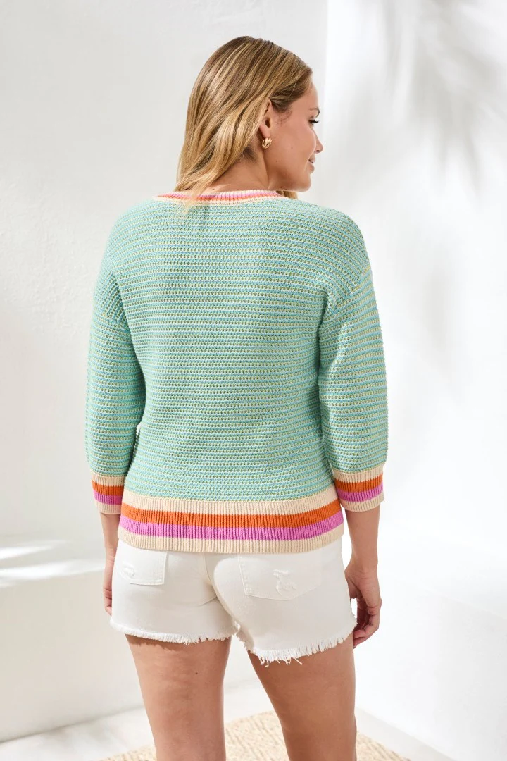 Scoop Neck Cotton Stripe Sweater-Mintleaf - Image 3