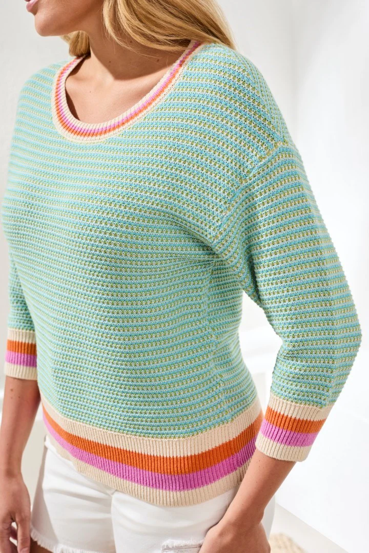 Scoop Neck Cotton Stripe Sweater-Mintleaf - Image 5